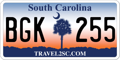 SC license plate BGK255