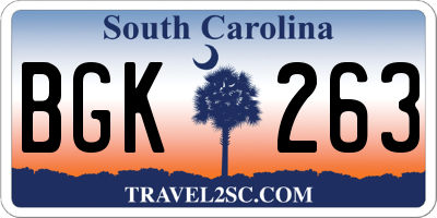 SC license plate BGK263