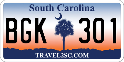 SC license plate BGK301