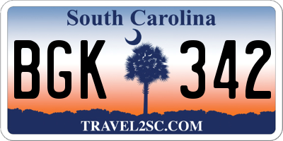 SC license plate BGK342