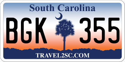 SC license plate BGK355