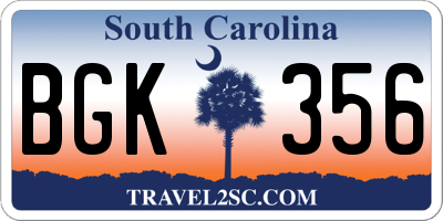 SC license plate BGK356