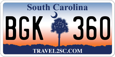 SC license plate BGK360