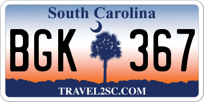 SC license plate BGK367