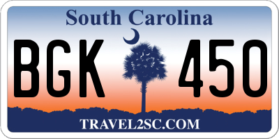 SC license plate BGK450