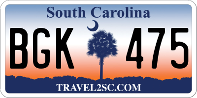 SC license plate BGK475