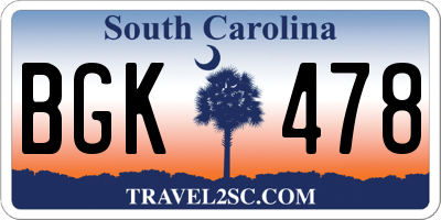 SC license plate BGK478