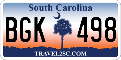SC license plate BGK498