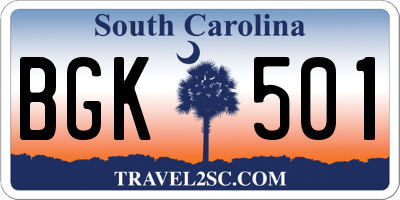 SC license plate BGK501
