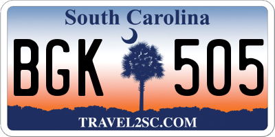 SC license plate BGK505