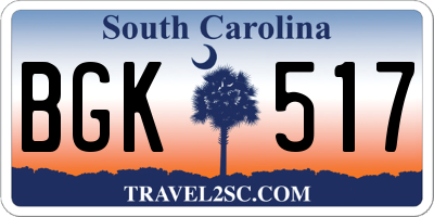 SC license plate BGK517