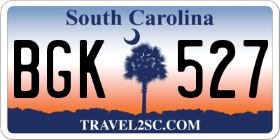 SC license plate BGK527