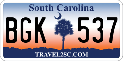 SC license plate BGK537