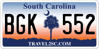SC license plate BGK552