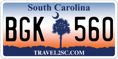 SC license plate BGK560