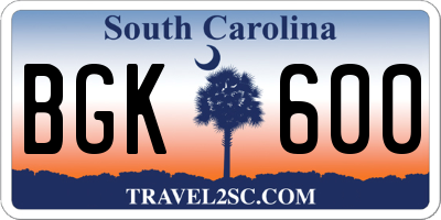 SC license plate BGK600