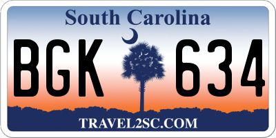 SC license plate BGK634