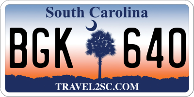 SC license plate BGK640