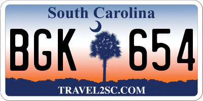 SC license plate BGK654