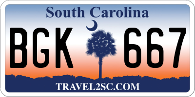 SC license plate BGK667
