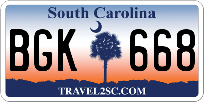 SC license plate BGK668