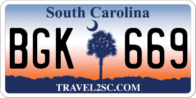 SC license plate BGK669