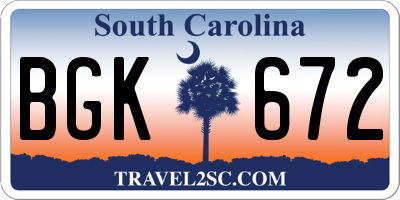 SC license plate BGK672