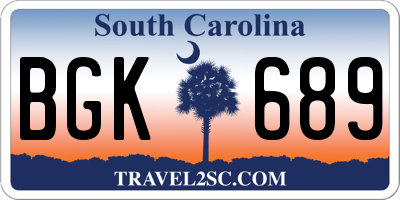 SC license plate BGK689