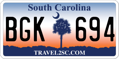 SC license plate BGK694