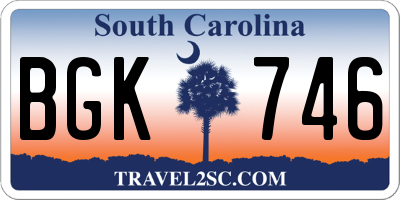 SC license plate BGK746