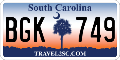 SC license plate BGK749