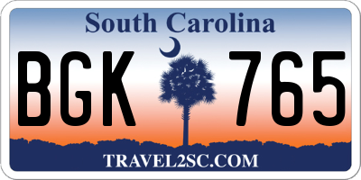 SC license plate BGK765
