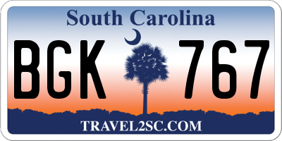 SC license plate BGK767