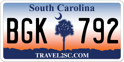 SC license plate BGK792
