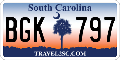 SC license plate BGK797