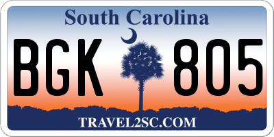 SC license plate BGK805