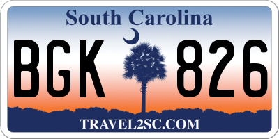 SC license plate BGK826