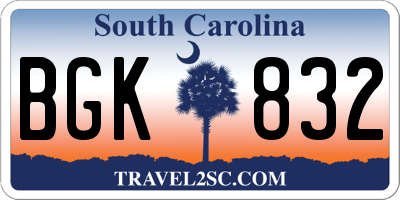 SC license plate BGK832