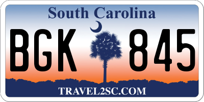 SC license plate BGK845