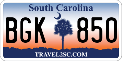 SC license plate BGK850