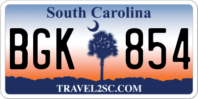 SC license plate BGK854