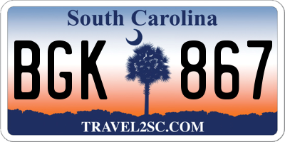 SC license plate BGK867