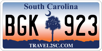 SC license plate BGK923