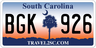 SC license plate BGK926