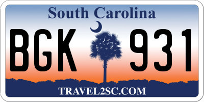 SC license plate BGK931