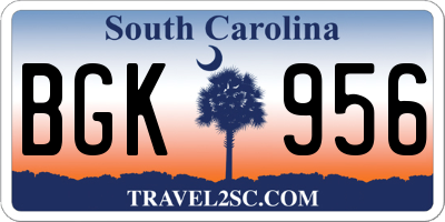 SC license plate BGK956