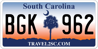 SC license plate BGK962