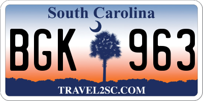 SC license plate BGK963
