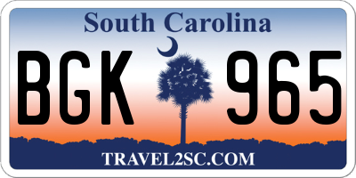 SC license plate BGK965