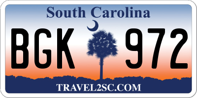 SC license plate BGK972